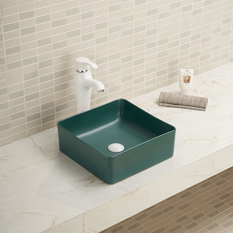 Dirt Resistant Wash Basin Porcelain Square Shape Complete And Clean Bathroom Sink