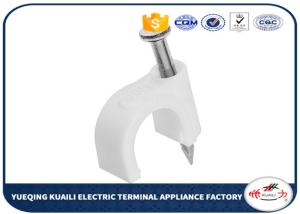 China Plastic Material 7mm White Circle Square Cable Fixing Clips With 304 Steel Nails factory