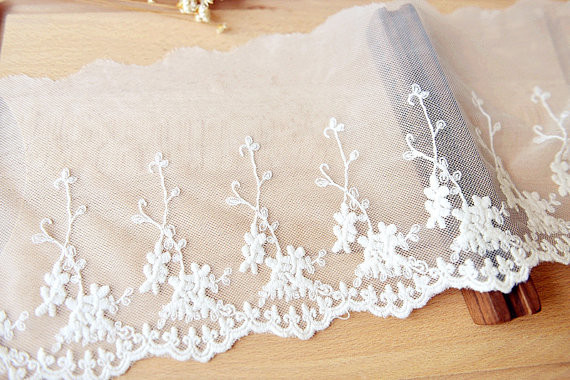 16CM White Elastic Floral Nylon Mesh Lace Ribbon Trim For Wedding Dress Sewing