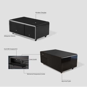 Wireless Charging Modern Coffee Table with Mini Fridge Living Furniture