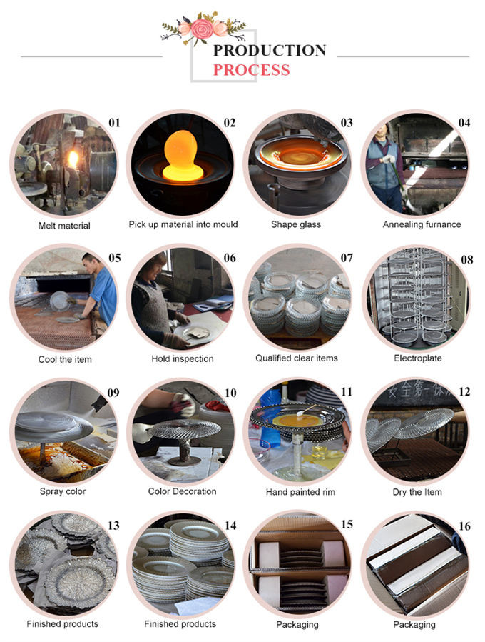13 Inch Aluminium Painting Crystal Glass Plates For Wedding Party