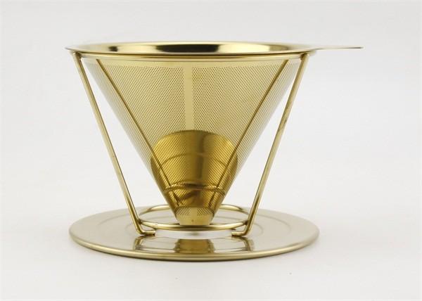 Four Cups Reusable Drip Coffee Filter , Stainless Steel Coffee Cone For Mugs /
