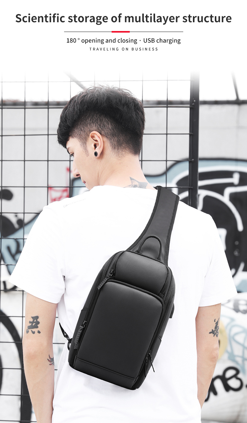High quality custom logo men's fashion waterproof business sling bag shoulder bag chest bag