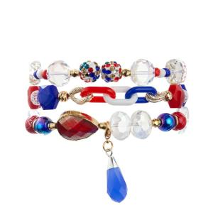 China Independence Day Holiday Beads Bracelet Set White Red Blue Color For Girl factory