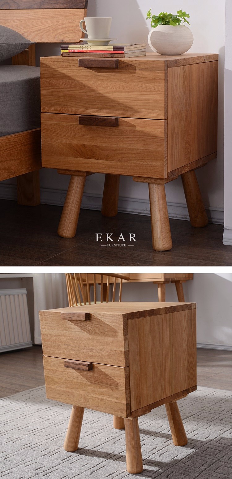 Home Furniture 2 Drawers Oak Night Stand Wooden Bedside Tables