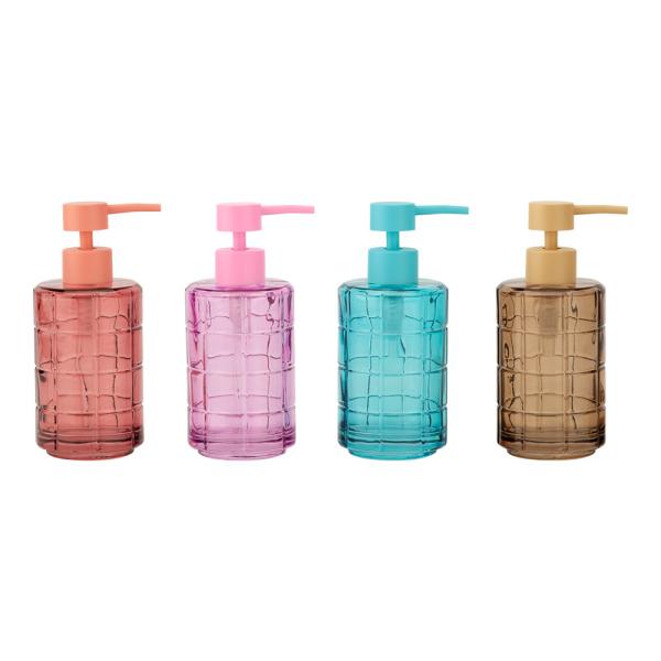 Glass bathroom accessories round shape with square box hand wash dispenser