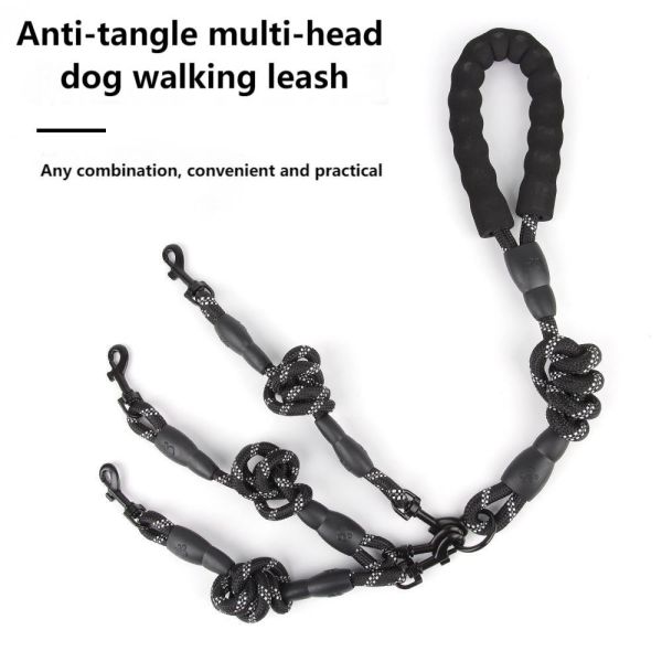 Multi End Strong Dog Leash Tangle Resistant Pet Leash Reflective Extendable Dog