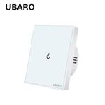 UBARO 1gang Tempered Glass Touch Switch Panel 86*86mm 100-240VAC Input