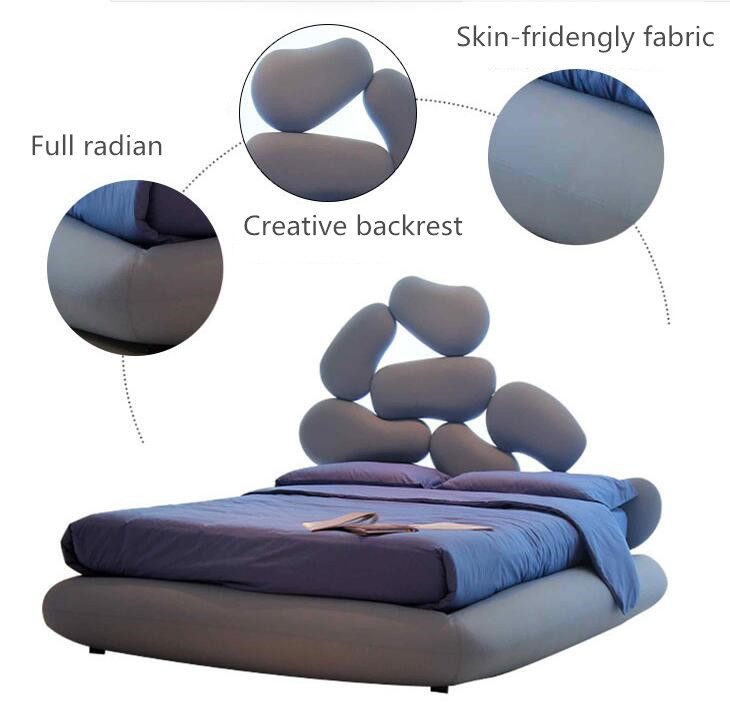 Wooden Frame Unique Shaped Upholstered Headboard Latest Double Bed Design