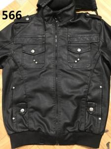 China 566 Men's black pu jacket coat stock factory