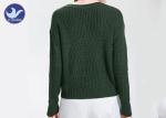 Drop Shoulder Ladies Wool Jumpers Cable Knitting Forest Green Color For Winter