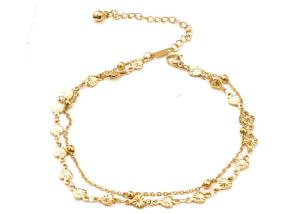 China Titanium steel anklet bracelet 18k women's plated rose gold double-layer beach Bohemian ankle foot chain wholesale factory