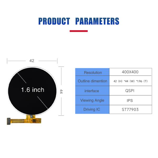 1.6 Inch Circular Tft Display MIPI 400x400 Resolution IC ST77903 QSPI