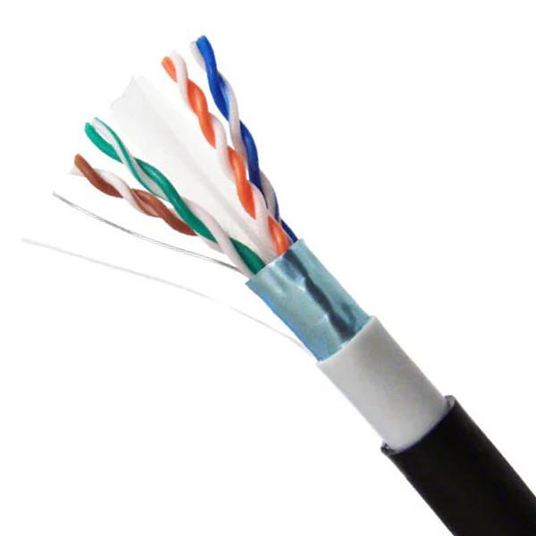 Outdoor PE+PVC Jacket FTP CAT6 Cable Black Ethernet Cable Bare Solid Copper