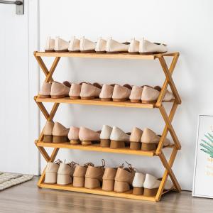 China Foldable Wooden Bamboo Panel Shoe Rack Furniture 3 Tier factory