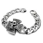 Gothic Skull Cross Stainless Steel Id Bracelet for Men Vintage Old Metal