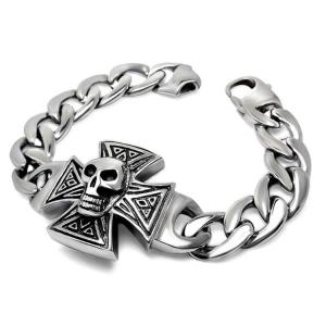 China Gothic Skull Cross Stainless Steel Id Bracelet for Men Vintage Old Metal Finishing (JCE456) factory