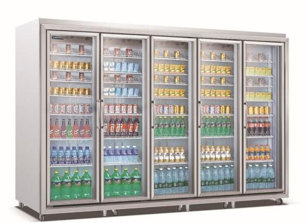 Supermarket 5 Door Refrigerators Freezer / Fridge / Chiller upright display