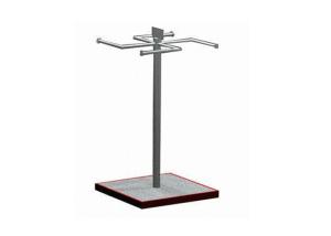 China Square Wooden Base Garment Display Stand With Four Arms Hanging Tube factory