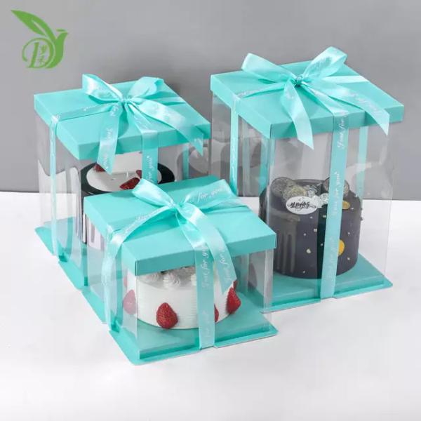 China PET PVC Birthday Party Clear Square Tall Transparent Cake Box factory
