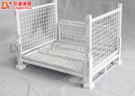 White Steel Folding Turnover Box , Industrial Steel Metal Storage System