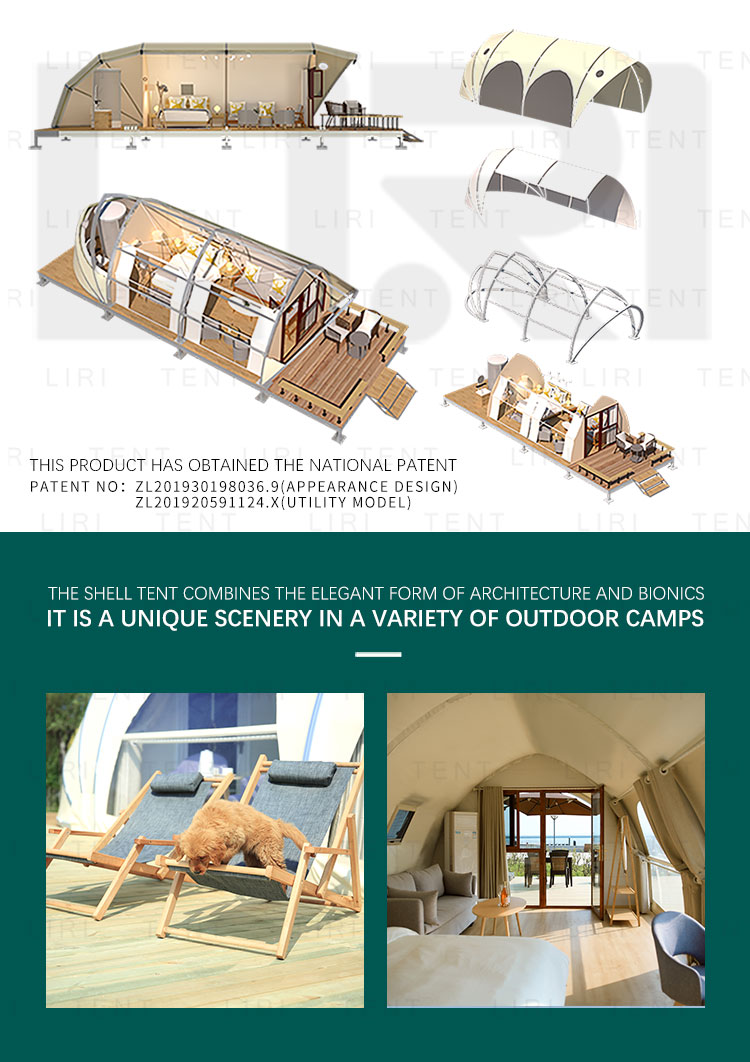 Customized Luxury Glamping Tents Holiday Hotel Dessert Shell Shape For Resorts