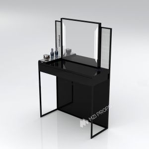 China Retail Store Design Black Experience Desk with Mirror Beauty Shop Display Rack for Skincare Store Decoration factory