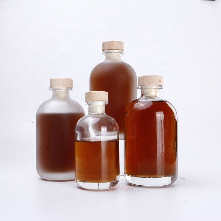 100ml 500ml Frost Clear Gin Wine Glass Bottles With Wooden Cork