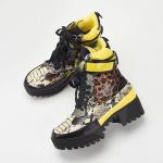 Animal Print OEM Ladies Flat Boots Flat Platform Leather Ankle Boots