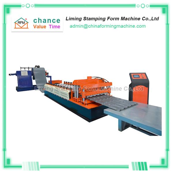 China Glazed Tile Roof Panel Roll Forming Machine Hydraulic Cutting factory