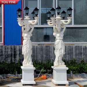High Quality Natural Stone Marble Lady Statue With Lamp