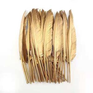 China 20-25 Cm Gold Dyed Turkey Feathers Quill Perfect For Festival Decoration factory