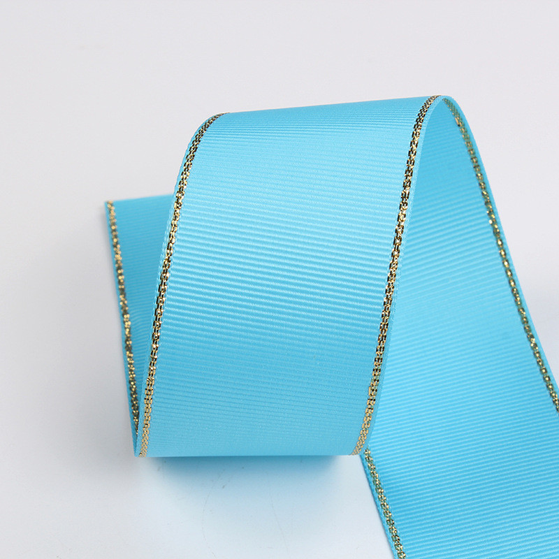 2.5cm Polyester Gold Edge Double Face Grosgrain Ribbon for Christmas Tree and Bag Handles
