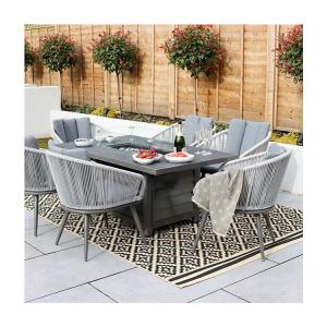 China Metal AJUNION 6 Seater Outdoor Furniture with Fire Pit Table and Rope Weave Armchair factory