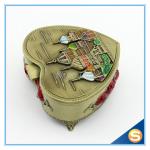 Castle Desgin Antique Brass Metal Heart Shape Jewelry Box