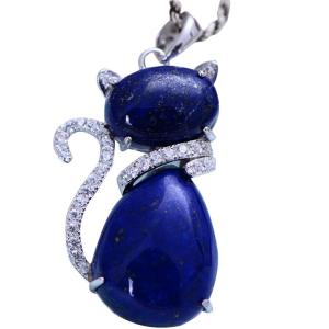 China Sterling Silver Lapis Lazuli Cat Shape Women Pendant Necklace (048817W) factory