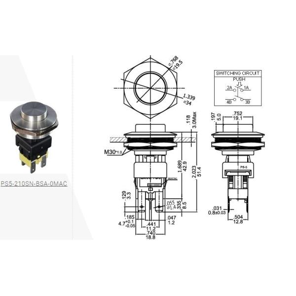 25mm 30mm Metal Push Button Switch Normally Closed Button Switch ROHS