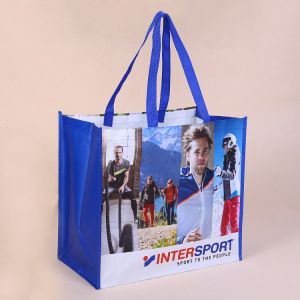 China Printed PP Laminated Woven Bags With Logo Reusable BOPP Woven Shopping Bags With Handles on sale