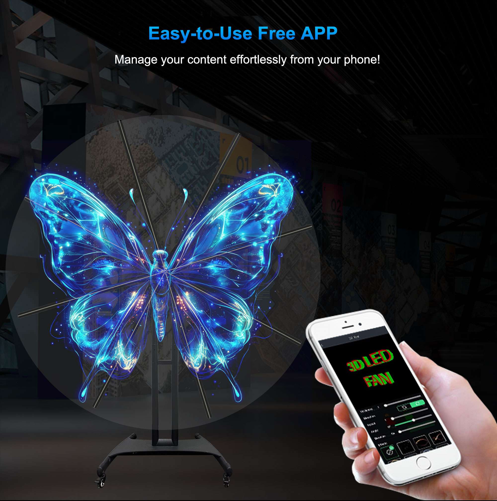 Naked Eye Stereo 3D Holographic LED Fan 3D Hologram 65cm 75cm 100cm 180cm Full Size Hologram Projector Advertising Display Fan
