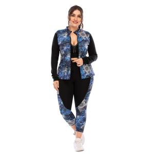 China Stand Collar Plus Size 3 Piece Yoga Sets Side Pocket Squat Proof Womens Gym Set factory