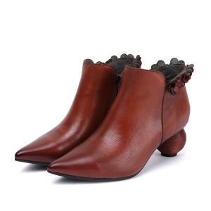 China S164 Factory autumn and winter new leather short boots fashion fashion single shoes pointed retro literary flowers women factory