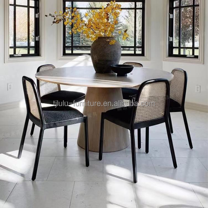 Lamb Wool/Velvet Rattan Dining Chair W47*D50*H78CM Luxury Modern Wood for Living Room Furniture