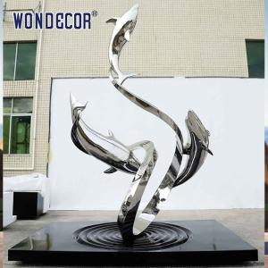 China Large outdoor metal art abstract marine animal dolphin and ribbon stainless steel sculpture factory