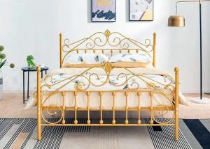 China 1.0mm Modern Powder Coating Iron Gold Double Bed factory