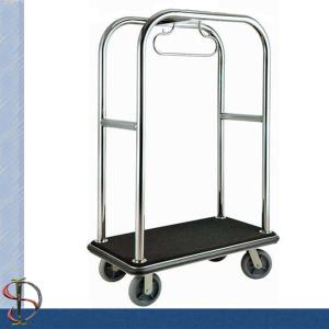 China Chrome Round Bend Tube Luggage Trolley /Heavy-Duty Luggage Cart / Metal Luggage Trolley / Hotel Luggage Cart factory