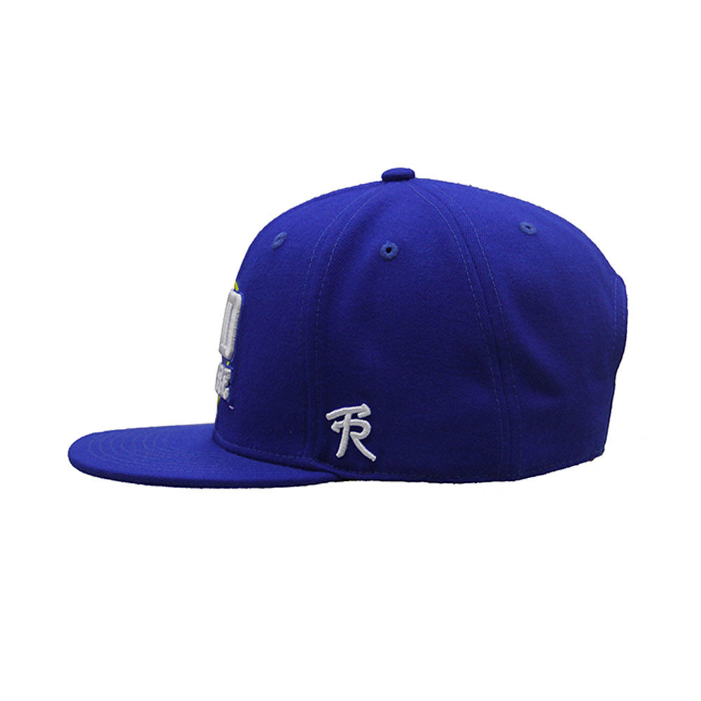 Promotional Hat Custom Blue Flat Brim Snapback Plastic Closure 6 Panels Wool Cap with 3D Embroidery blue
