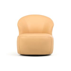 China Modern American leisure single sofa for Salon club room used by leather sponge and Walnut wood curved back factory