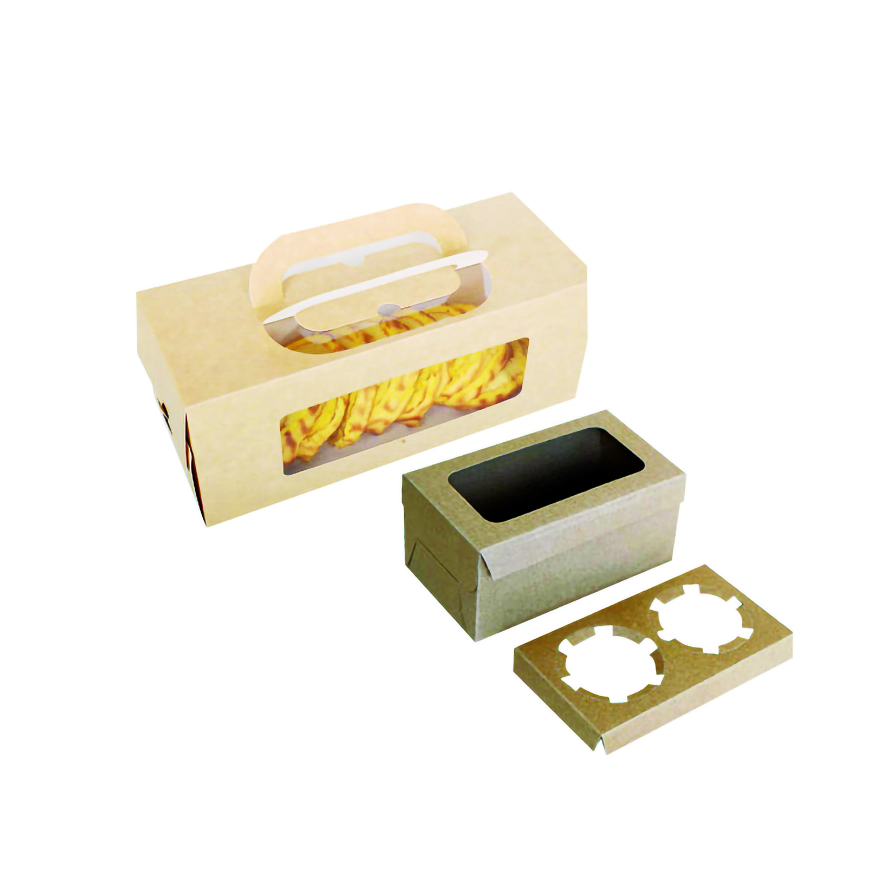 2 Cavity 4 Cavity 6 Cavity Kraft Paper Cupcake Boxes with Clear Window Cupcake Box