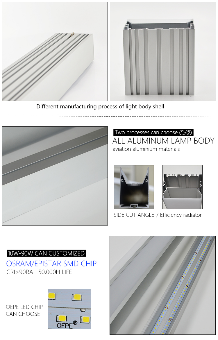 Aluminum 20W 40W Linear Led Ceiling Lights , OEM Linkable Led Shop Lights