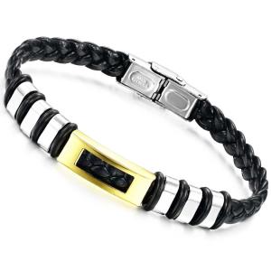 China Tagor Stainless Steel Jewelry Super Fashion Silicone Leather Bracelet Bangle TYSR060 factory